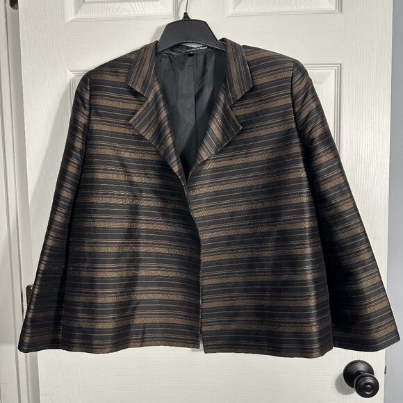 Linda Allard Ellen Tracy 100% silk open front jacket, size 12, textured - Picture 1 of 11